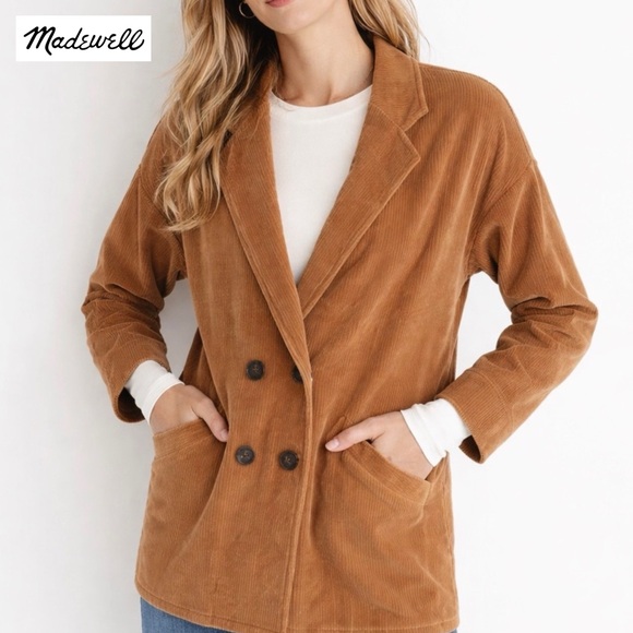 Madewell Knit Corduroy Redford Blazer NWT Plus Size 4X Hazelnut Double Breasted - Picture 5 of 15